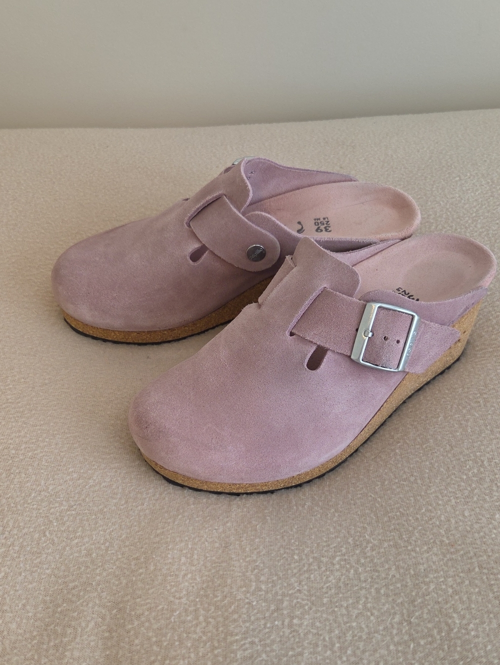 Papillio Mauve Suede Buckle Clogs